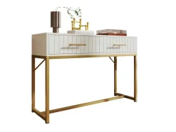 Kaptafel Versierd Met Verticale Strepen - H 75 Cm - Met 2 Laden En Metalen Onderstel - Wit