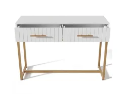 Kaptafel Versierd Met Verticale Strepen - H 75 Cm - Met 2 Laden En Metalen Onderstel - Wit
