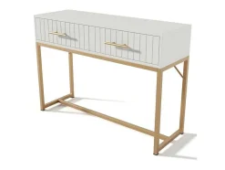 Kaptafel Versierd Met Verticale Strepen - H 75 Cm - Met 2 Laden En Metalen Onderstel - Wit