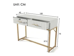 Kaptafel Versierd Met Verticale Strepen - H 75 Cm - Met 2 Laden En Metalen Onderstel - Wit