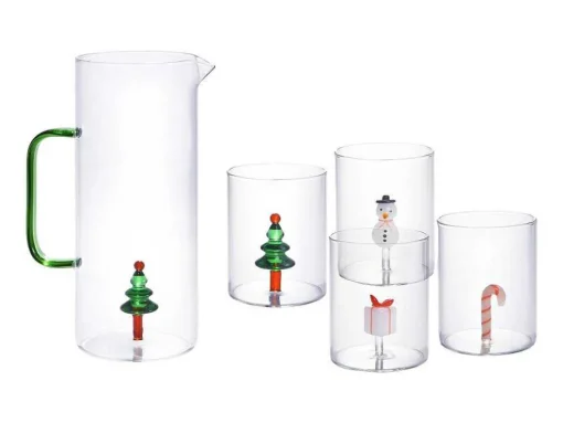 Karaf + Set Van 4 Glazen Met Kerstmotieven - Scopa