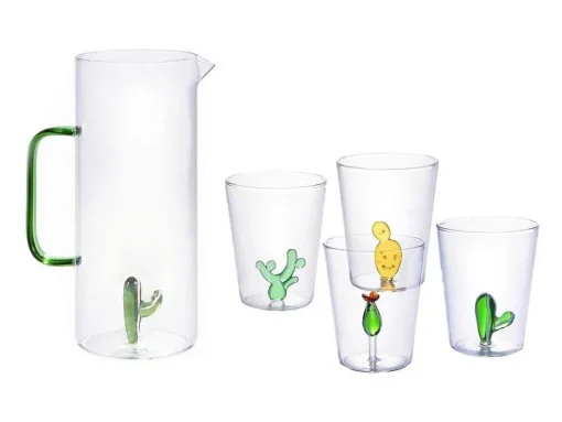 Karaf + Set Van 4 Glazen Met Cactus - Puntia
