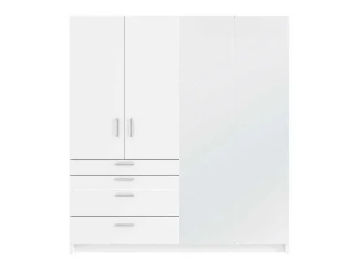 Kast Met 4 Deuren En 4 Lades - Met Spiegel - L200 Cm - Wit - Nidawo