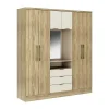 Kast Met 6 Deuren En 3 Lades - Met Spiegel - L180 Cm - Kleur: Naturel En Beige - Elorio