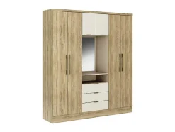 Kast Met 6 Deuren En 3 Lades - Met Spiegel - L180 Cm - Kleur: Naturel En Beige - Elorio