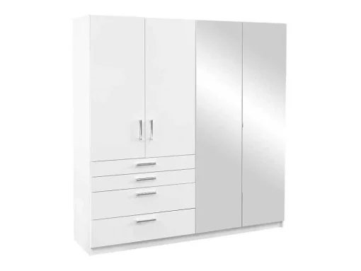 Kast Met 4 Deuren En 4 Lades - Met Spiegel - L200 Cm - Wit - Nidawo