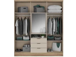Kast Met 6 Deuren En 3 Lades - Met Spiegel - L180 Cm - Kleur: Naturel En Beige - Elorio