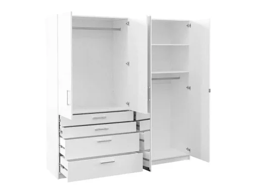 Kast Met 4 Deuren En 4 Lades - Met Spiegel - L200 Cm - Wit - Nidawo