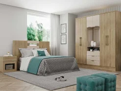 Kast Met 6 Deuren En 3 Lades - Met Spiegel - L180 Cm - Kleur: Naturel En Beige - Elorio