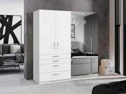 Kast Met 4 Deuren En 4 Lades - Met Spiegel - L200 Cm - Wit - Nidawo