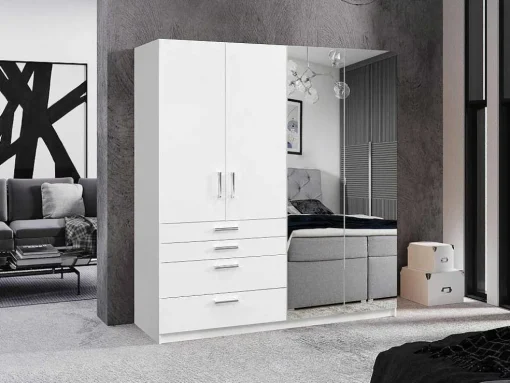 Kast Met 4 Deuren En 4 Lades - Met Spiegel - L200 Cm - Wit - Nidawo