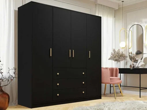 Kast Met 4 Deuren En 3 Lades - L196 Cm - Zwart - Lizandro