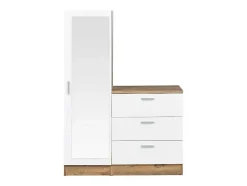 Kast Met 3 Lades En Element Met Spiegel - Wit En Houtlook - Vitorio