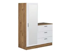 Kast Met 3 Lades En Element Met Spiegel - Wit En Houtlook - Vitorio