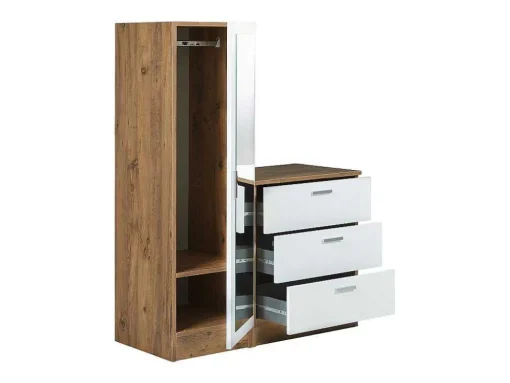 Kast Met 3 Lades En Element Met Spiegel - Wit En Houtlook - Vitorio