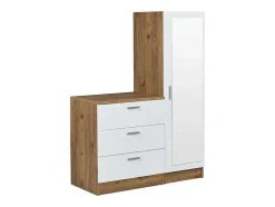 Kast Met 3 Lades En Element Met Spiegel - Wit En Houtlook - Vitorio