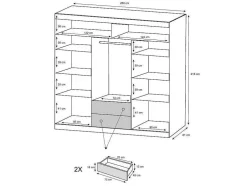 Kast Met 3 Schuifdeuren - Met Spiegel - L. 250 Cm - Kleur: Wit - Autlan