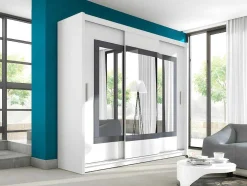 Kast Met 3 Schuifdeuren - Met Spiegel - L. 250 Cm - Kleur: Wit - Autlan