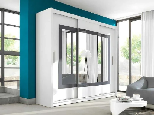 Kast Met 3 Schuifdeuren - Met Spiegel - L. 250 Cm - Kleur: Wit - Autlan