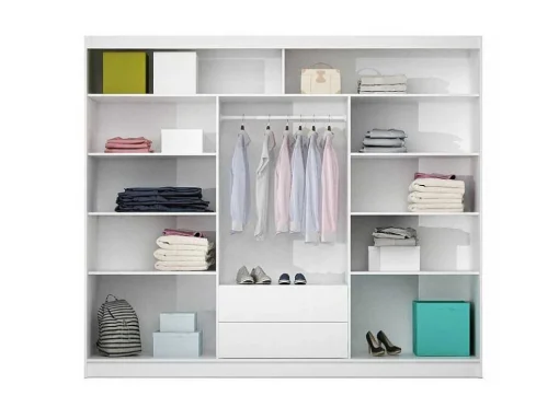 Kast Met 3 Schuifdeuren - Met Spiegel - L. 250 Cm - Kleur: Wit - Autlan