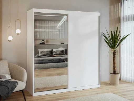 Kast Met 2 Schuifdeuren - Met Spiegel - L200 Cm - Wit - Ochira
