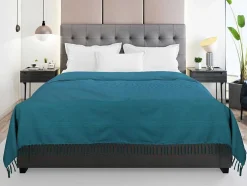 Katoenen Sprei Met Franjes - 230 X 250 Cm - Blauw - Segna