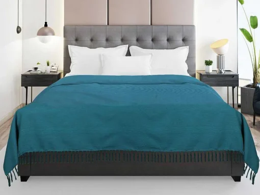 Katoenen Sprei Met Franjes - 230 X 250 Cm - Blauw - Segna