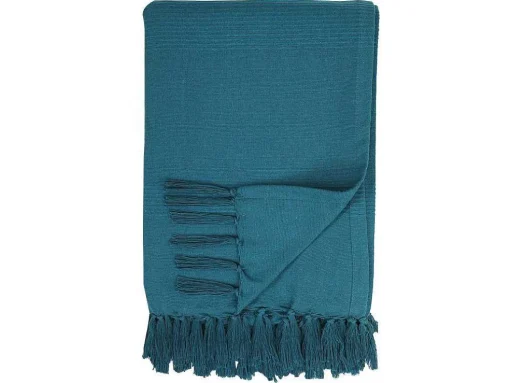 Katoenen Sprei Met Franjes - 230 X 250 Cm - Blauw - Segna