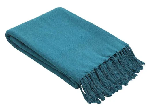 Katoenen Sprei Met Franjes - 230 X 250 Cm - Blauw - Segna