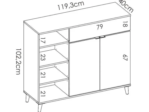 Keukenbuffet Wajdi - 2 Deuren, 1 Lade En 4 Nissen - Wit En Eiken