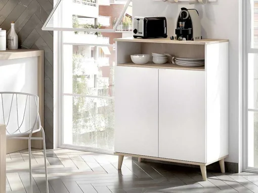 Keukenbuffet Wajdi - 2 Deuren En 1 Nis - Wit En Eiken
