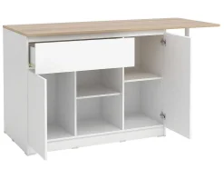 Keukeneiland Met 2 Deuren, 1 Lade En 2 Nissen - Wit En Licht Naturel - Tunori