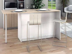 Keukeneiland Met 2 Deuren, 1 Lade En 2 Nissen - Wit En Licht Naturel - Tunori