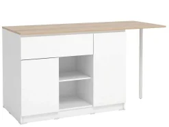 Keukeneiland Met 2 Deuren, 1 Lade En 2 Nissen - Wit En Licht Naturel - Tunori