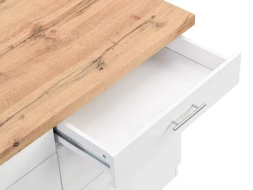 Keukeneiland Met 6 Lades Van Mdf En Metaal - Wit En Licht Naturel - Alegrita