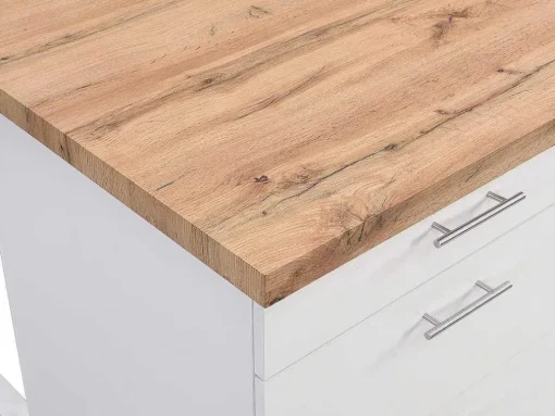 Keukeneiland Met 6 Lades Van Mdf En Metaal - Wit En Licht Naturel - Alegrita