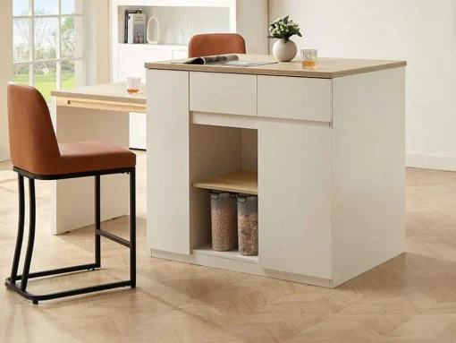Keukeneiland Met Opbergruimte Van Mdf - Wit En Naturel - Belaza