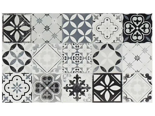 Keukentapijt Van Vinyl Met Vloertegelmotief Mosai - 49,5 X 83 Cm - Zwart En Wit
