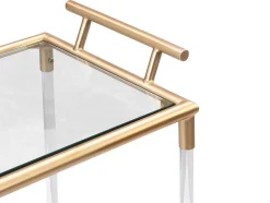 Keukentrolley Met Twee Bladen In Gehard Glas En Metaal - Transparant En Goudkleurig - Orula