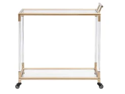 Keukentrolley Met Twee Bladen In Gehard Glas En Metaal - Transparant En Goudkleurig - Orula