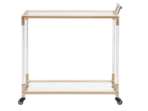 Keukentrolley Met Twee Bladen In Gehard Glas En Metaal - Transparant En Goudkleurig - Orula