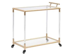 Keukentrolley Met Twee Bladen In Gehard Glas En Metaal - Transparant En Goudkleurig - Orula