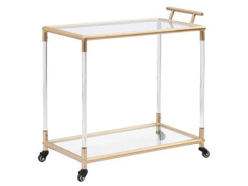 Keukentrolley Met Twee Bladen In Gehard Glas En Metaal - Transparant En Goudkleurig - Orula