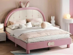 Kinderbed Bekleed Met Fluweel 140X200Cm - Met Lattenbodem - Roze