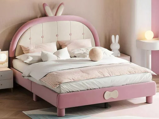 Kinderbed Bekleed Met Fluweel 140X200Cm - Met Lattenbodem - Roze