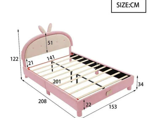 Kinderbed Bekleed Met Fluweel 140X200Cm - Met Lattenbodem - Roze