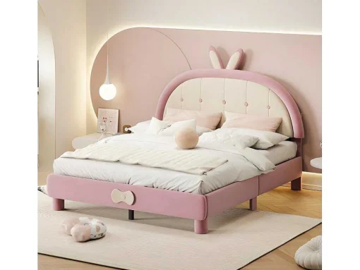 Kinderbed Bekleed Met Fluweel 140X200Cm - Met Lattenbodem - Roze