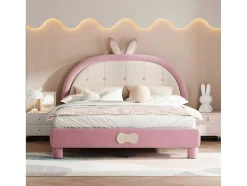 Kinderbed Bekleed Met Fluweel 140X200Cm - Met Lattenbodem - Roze
