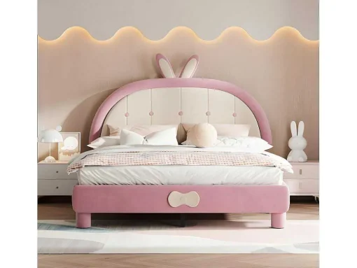 Kinderbed Bekleed Met Fluweel 140X200Cm - Met Lattenbodem - Roze