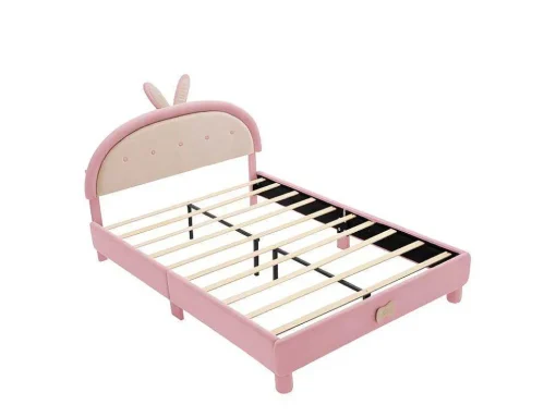 Kinderbed Bekleed Met Fluweel 140X200Cm - Met Lattenbodem - Roze